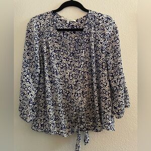 Collective Concepts Navy and White Floral Tie-Front Blouse